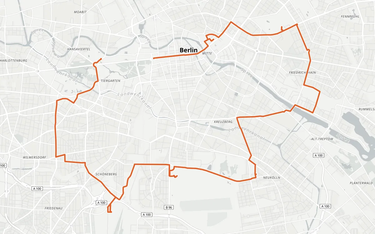 Berlin Marathon course map, Tiergarten to Brandenburg Gate