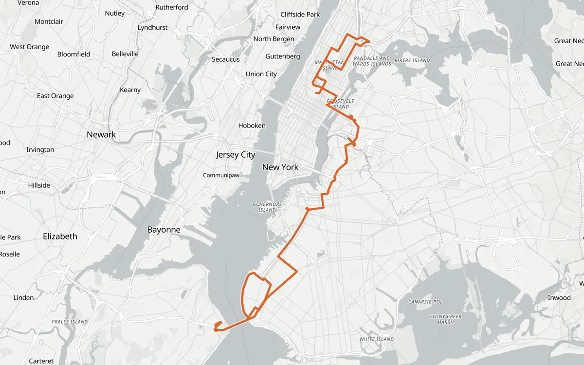 New York Marathon course map, Staten Island to Central Park
