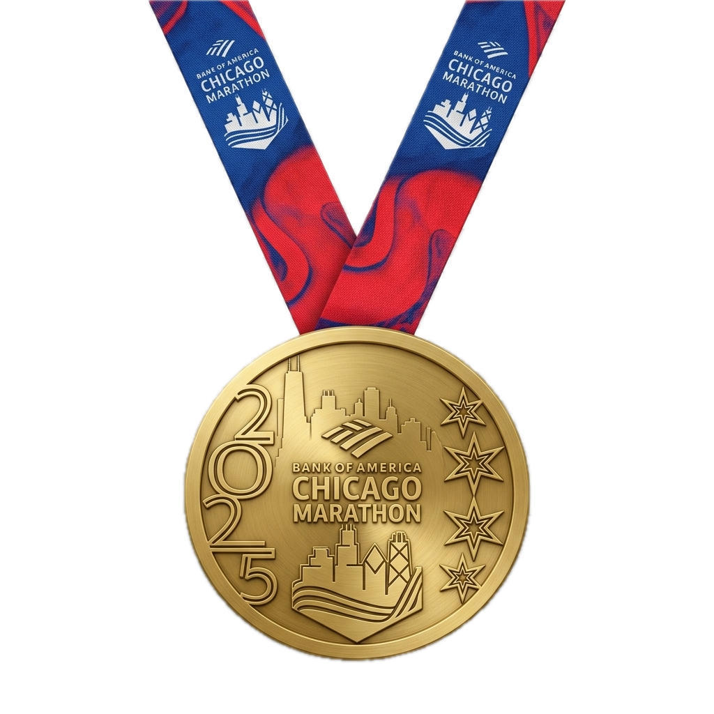 Bank of America Chicago Marathon 2025 finisher medal — earned on the flat fast Chicago loop course