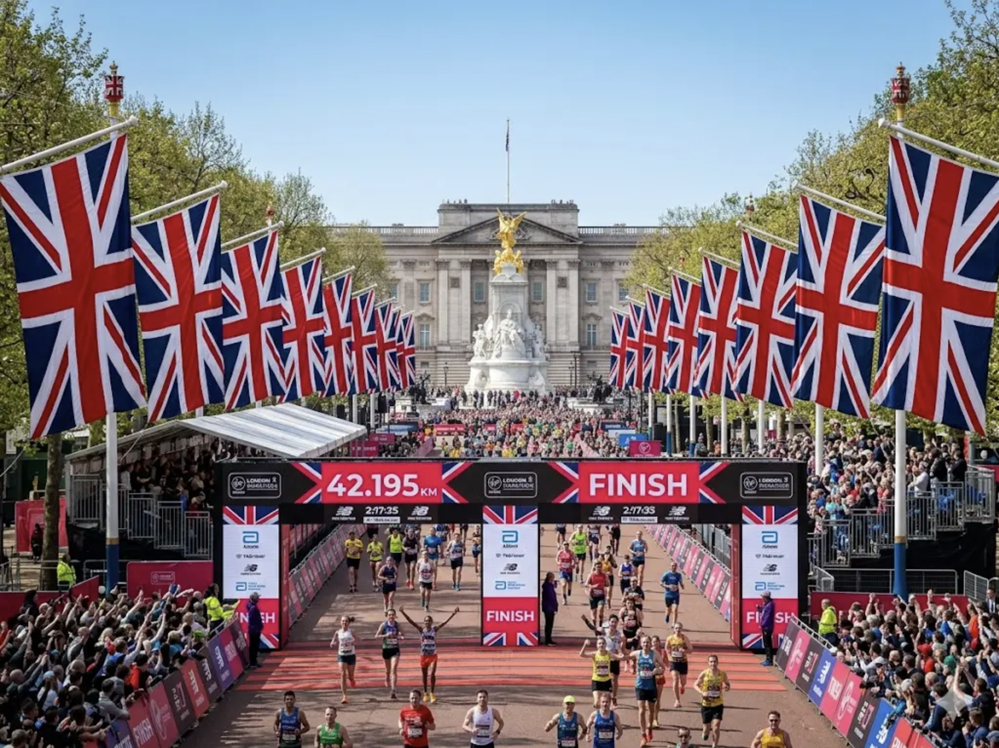 London Marathon 2025 finish line on The Mall in front of Buckingham Palace