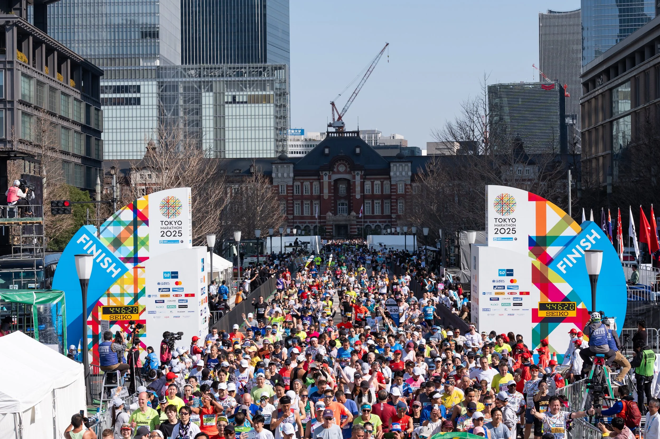 Tokyo Marathon 2025 finish line at Tokyo Station — point-to-point course from Shinjuku